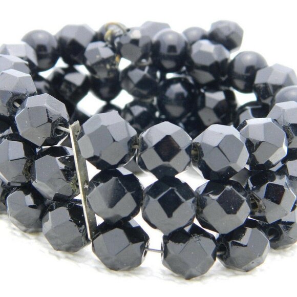 Silver Tone Black Faceted Crystal Glass Bracelet - Picture 4 of 4